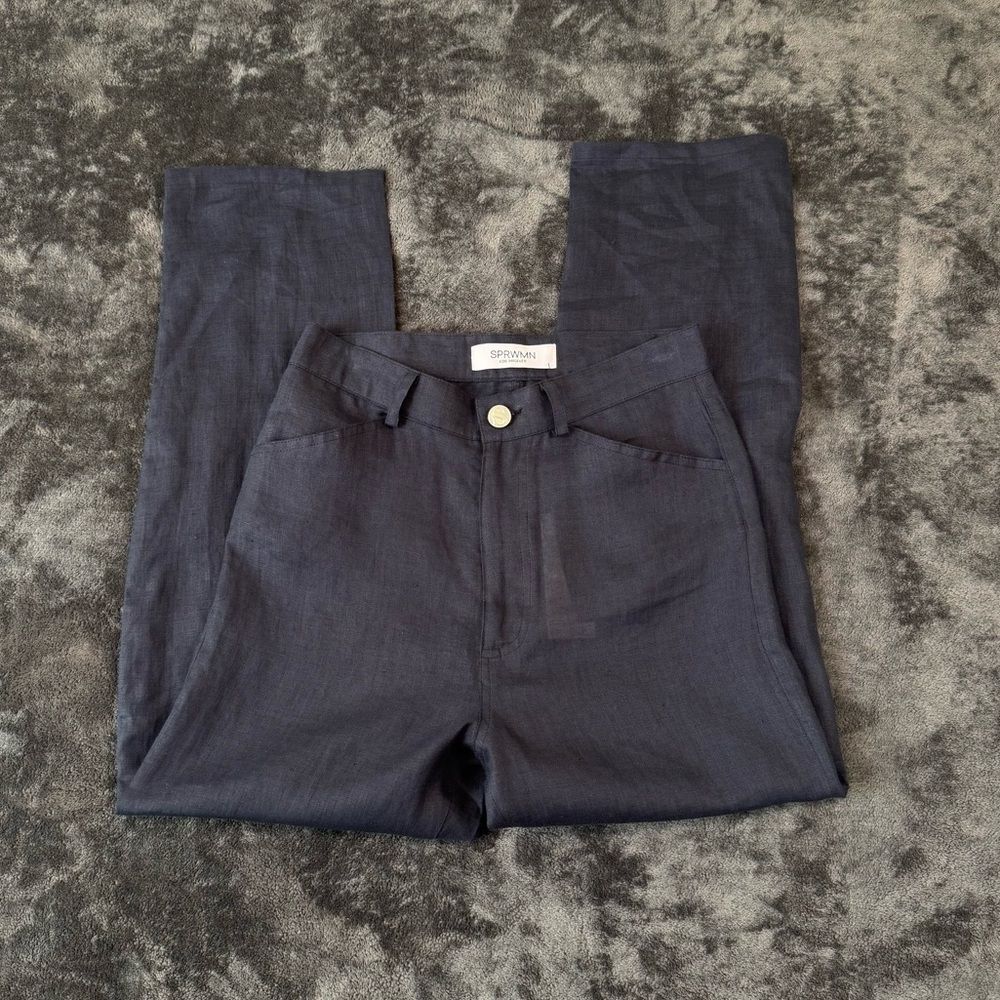 SPWMN Linen Pants High-Waisted Buttoned